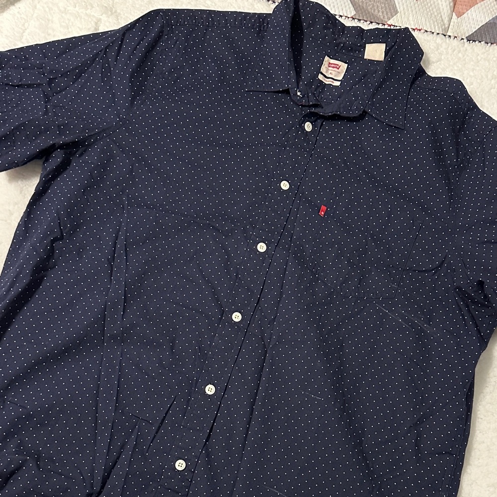 Men's Navy Blue Polka Dot Shirt - Picture 2 of 5